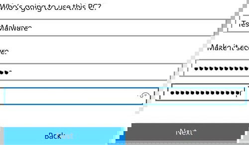 Ввод имени и пароля для нового пользователя