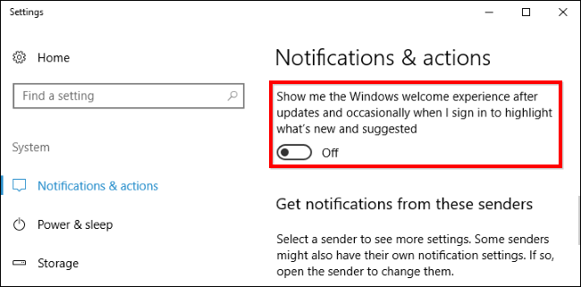 Параметры приветствия Windows в уведомлениях