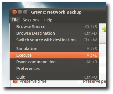 Кнопка выполнения сессии в Grsync
