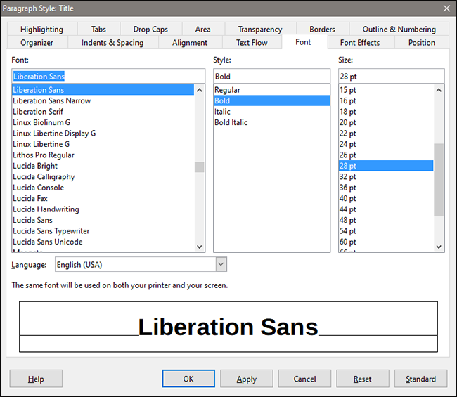 Диалог редактирования стиля со вкладками форматирования
