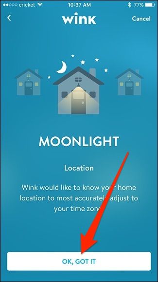 Запрос разрешения на определение местоположения в Wink