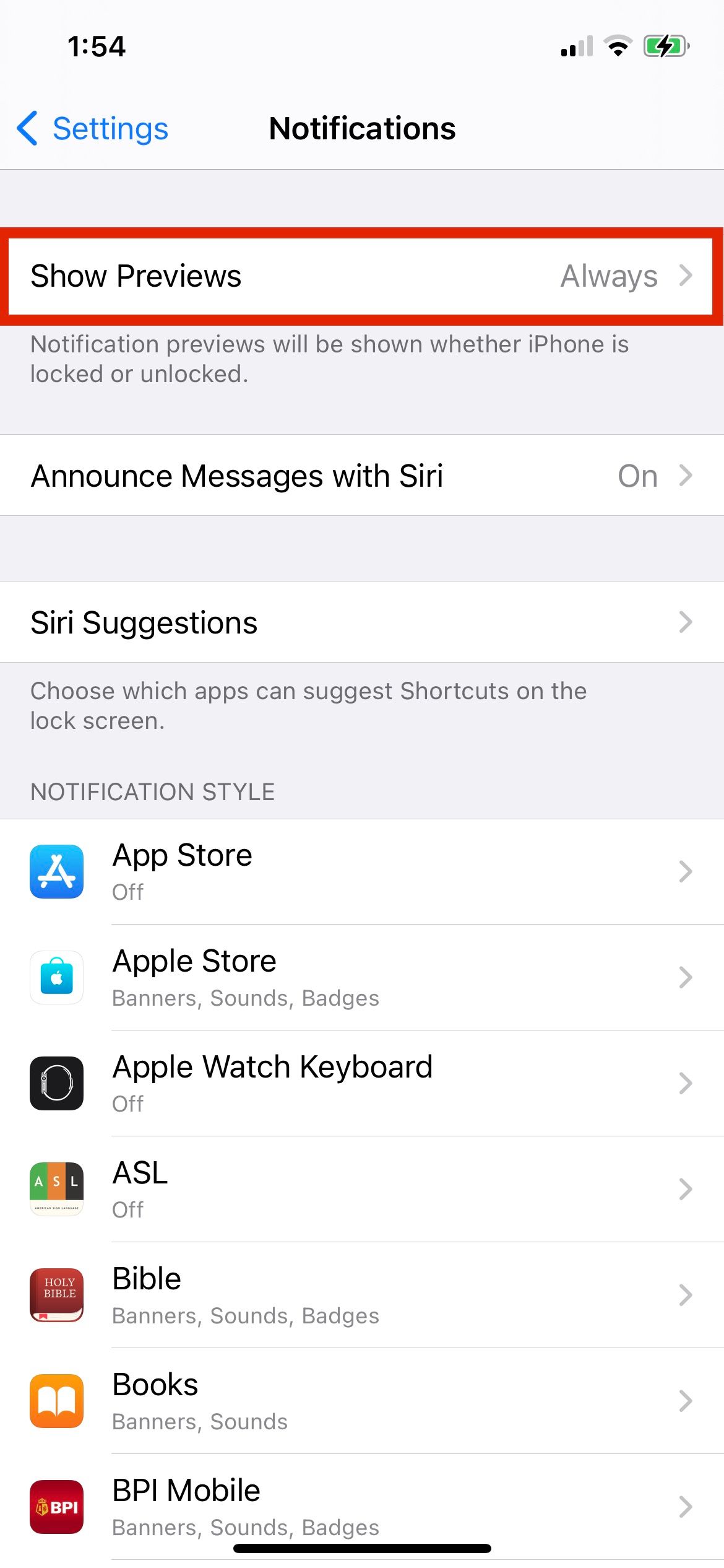 Экран опций «Показывать превью»