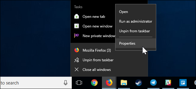 Иллюстрация: окно свойств ярлыка Firefox на Windows