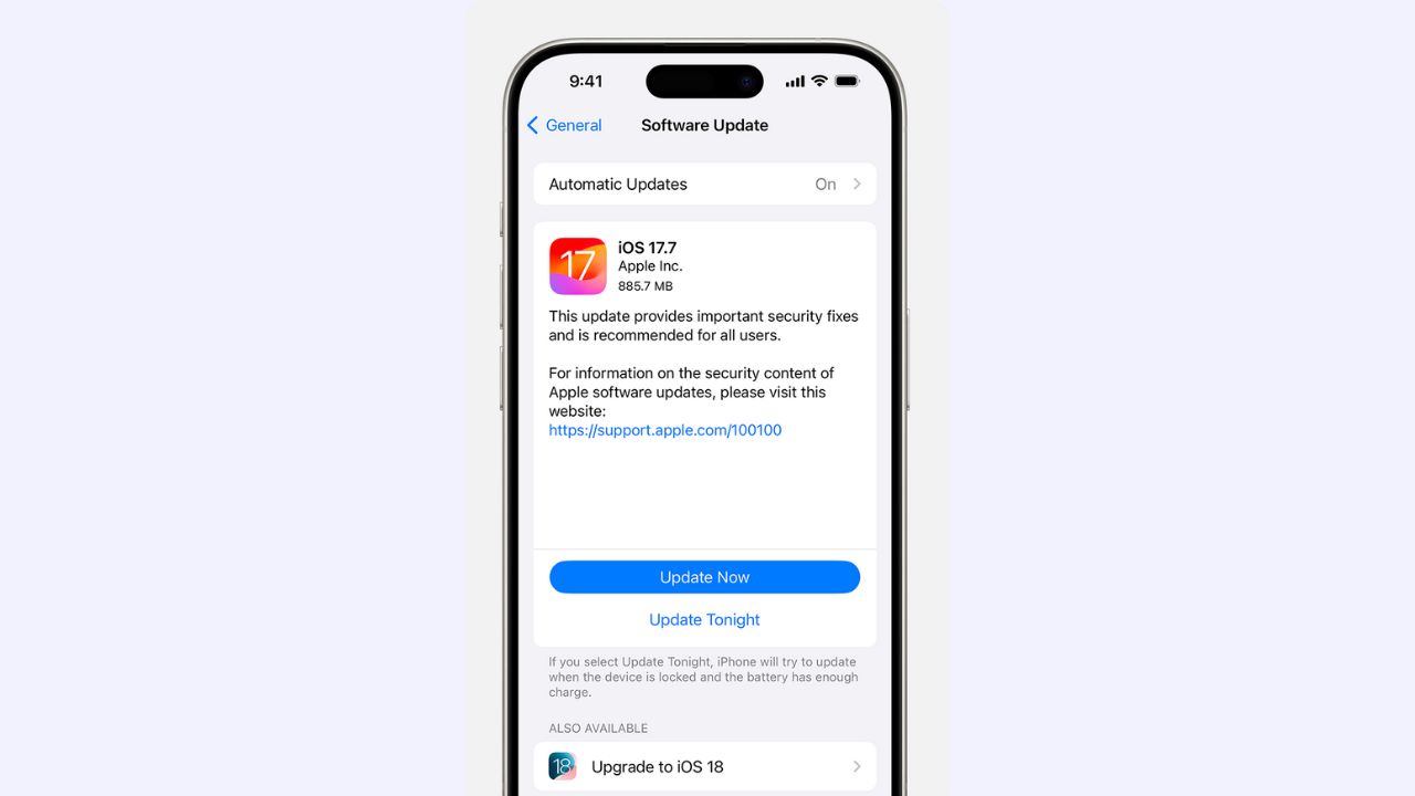 Actualización de software en iPhone mostrando la ruta de ajustes