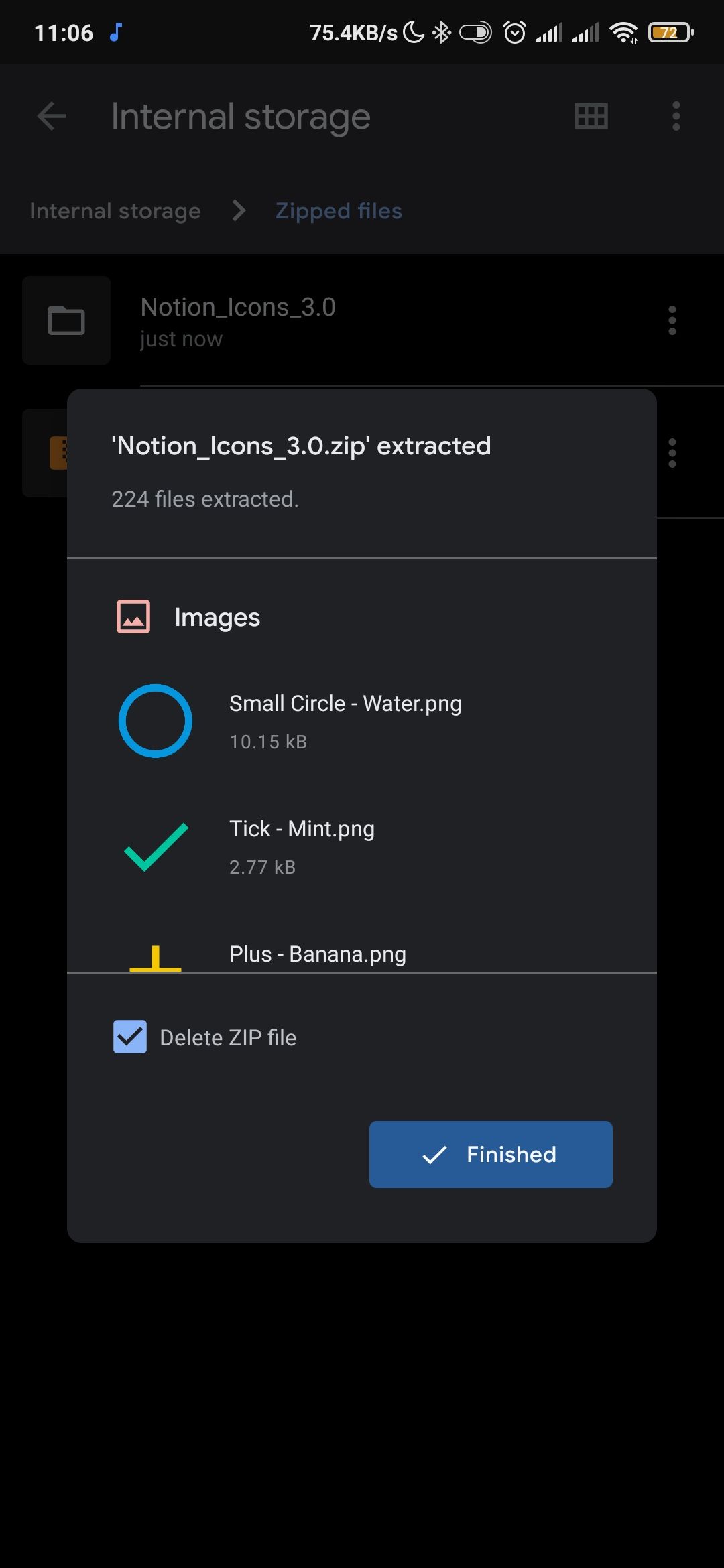 Распаковка ZIP‑файла на Android: результат операции — список файлов