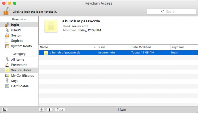 Пример сохранённой защищённой заметки в связке login