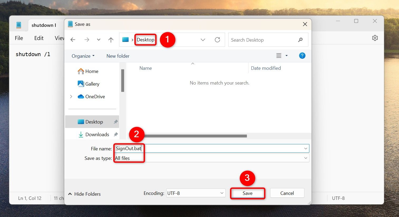 Создание батч‑файла для выхода пользователя в Windows 11.