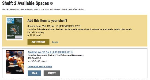 Регистрация и использование полки (Shelf) на JSTOR.