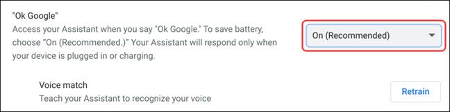 Настройки активации «OK Google»