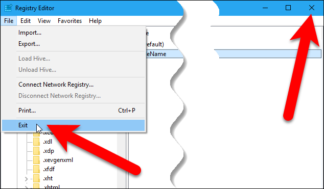 Закрытие редактора реестра
