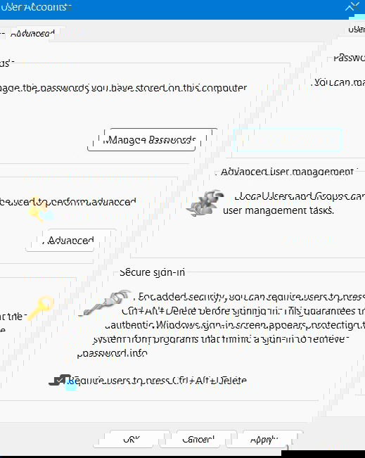 Параметр Secure Sign-In в netplwiz
