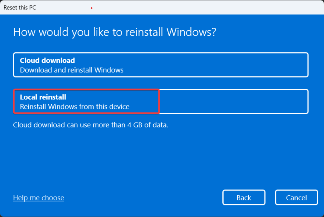 Выбор варианта переустановки Windows