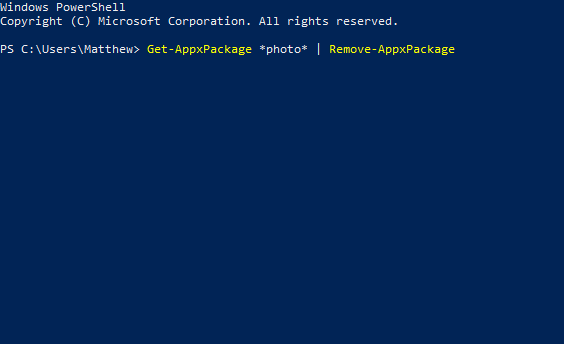 PowerShell: команда для удаления приложения «Фотографии»