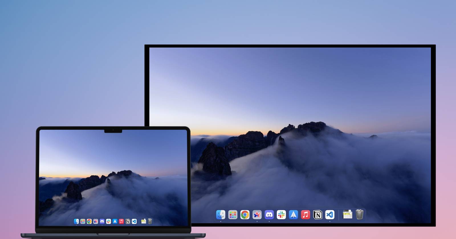MacBook, подключённый к телевизору