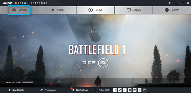 This is a screen capture of the Radeon Settings menu.