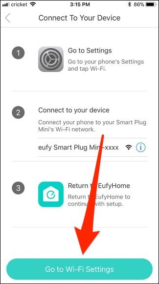 Список Wi‑Fi сетей: выберите сеть Eufy Smart Plug