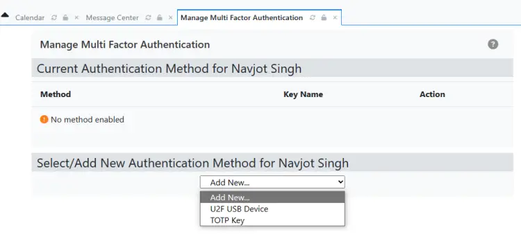 Выбор типа MFA