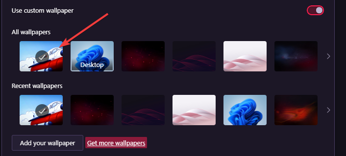 список обоев — вновь добавленный набор выделен
