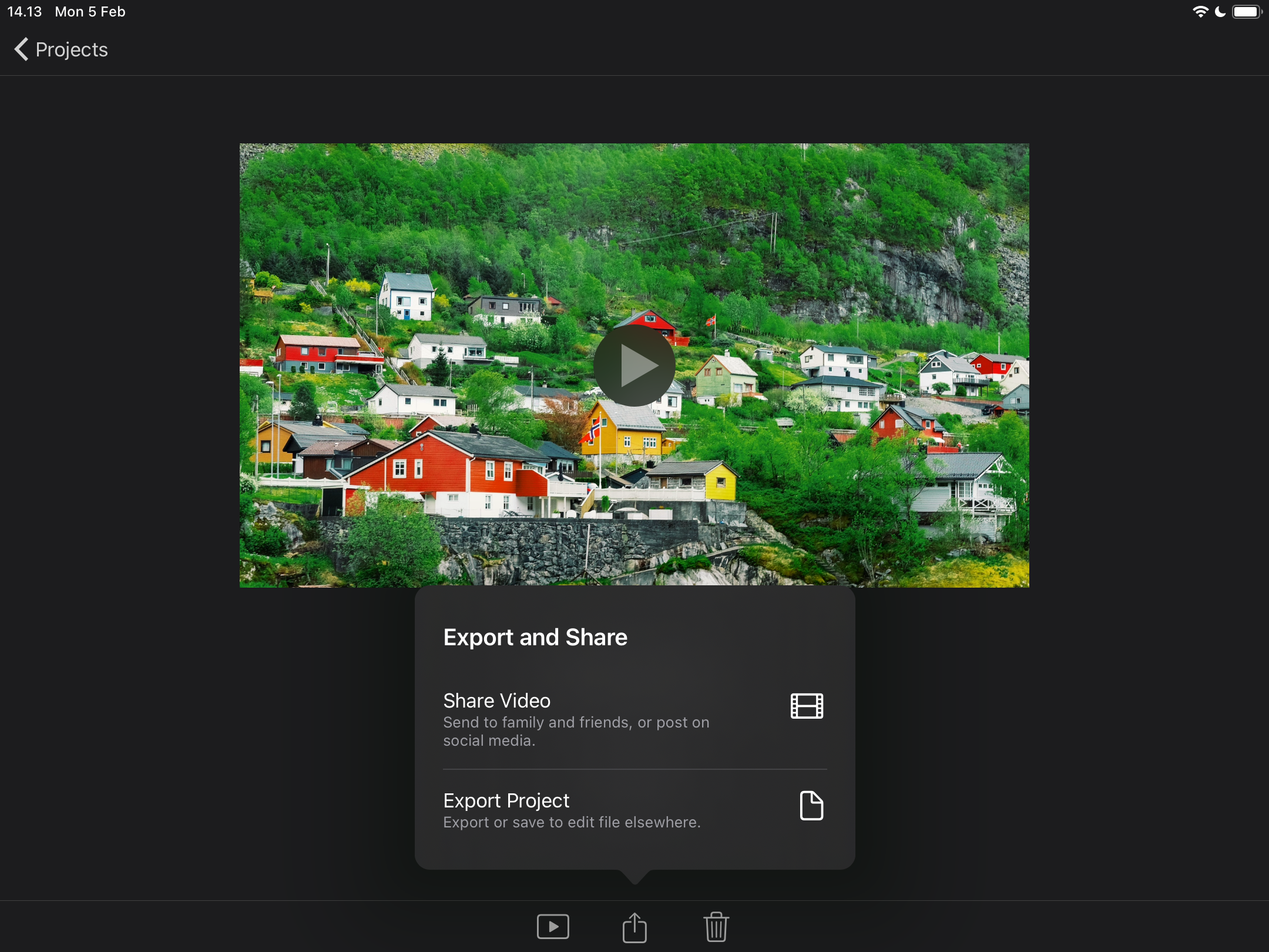 Экспорт проекта в iMovie с выбором места сохранения