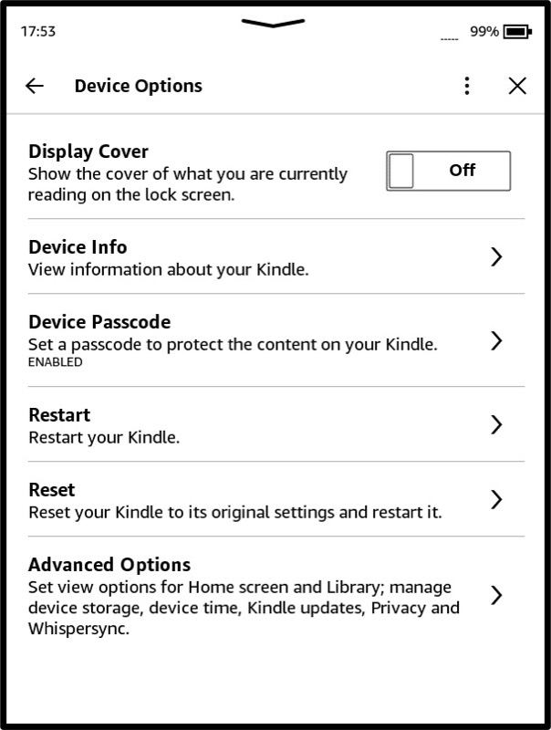 Параметры устройства на Kindle