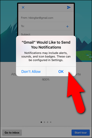 Разрешение на отправку уведомлений приложением Gmail