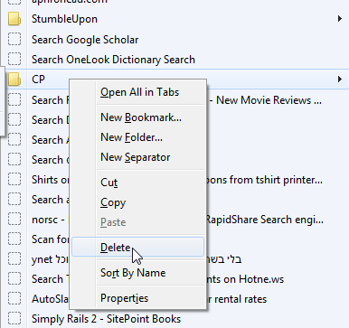 Окно библиотеки закладок Firefox с меню Импорт и резервные копии
