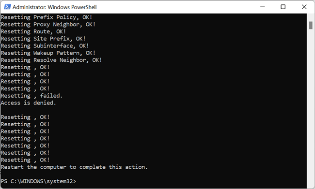 После успешного сброса появятся строки 