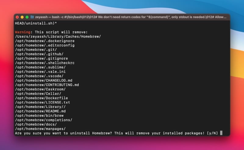 Удаление Homebrew