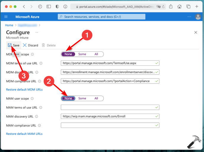 Параметры MDM и MAM — установить None