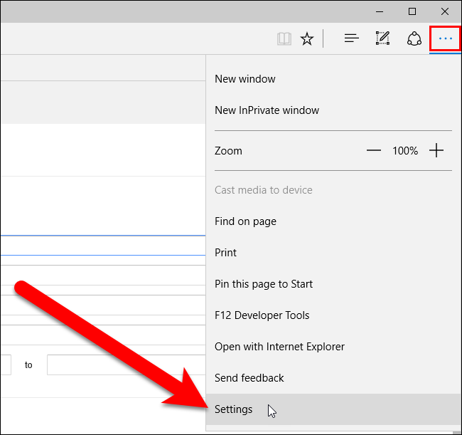 Скриншот меню Microsoft Edge — выбор Настройки