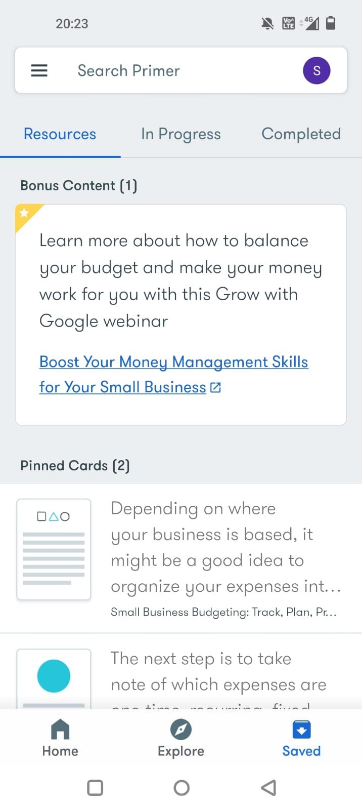 Сохранённые карточки в Google Primer