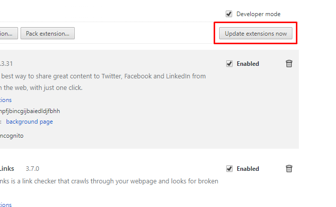 Кнопка обновления расширений