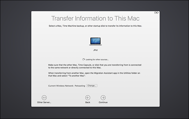 Список доступных устройств для восстановления на новом Mac