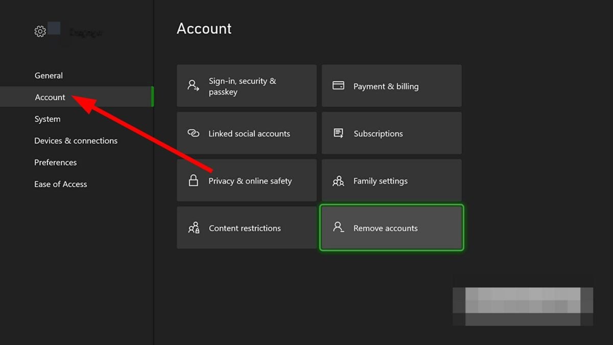 Пункт меню «Учётная запись»