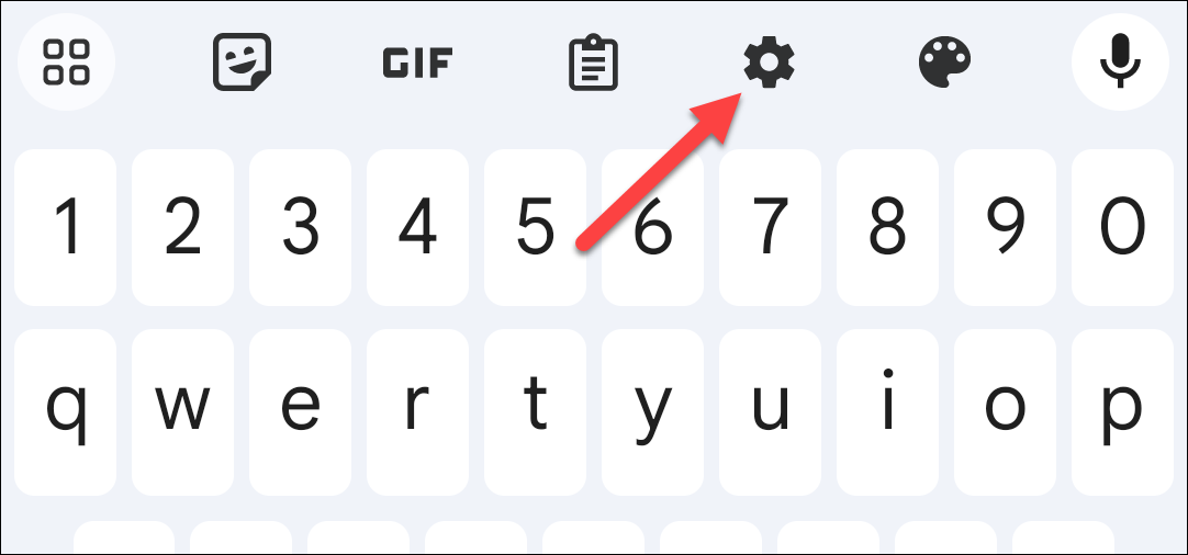 Значок шестерёнки для открытия настроек Gboard