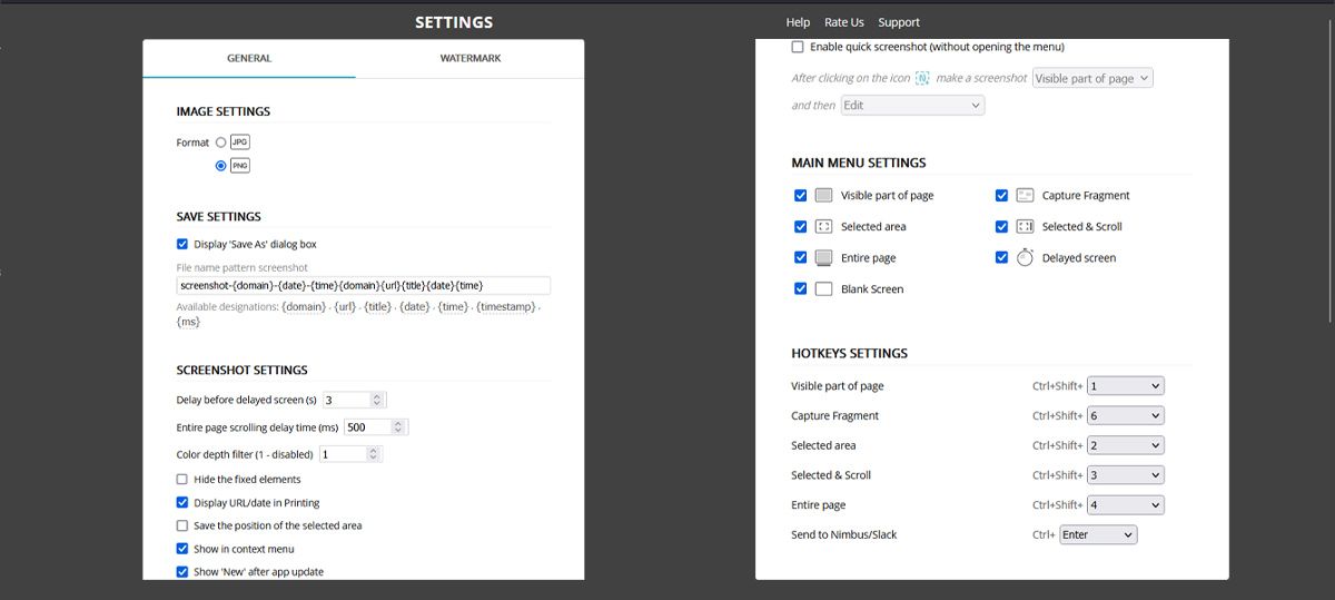Настройки Nimbus: форматы и хоткеи