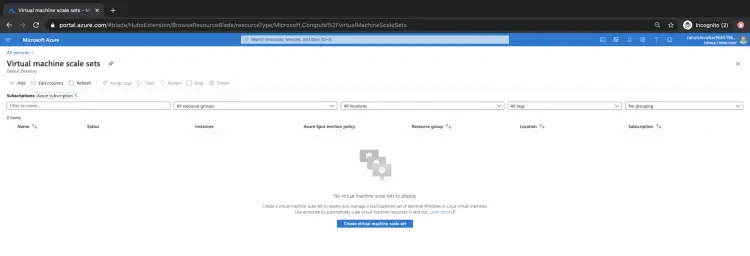 Кнопка 'Add' для создания Virtual Machine Scale Set