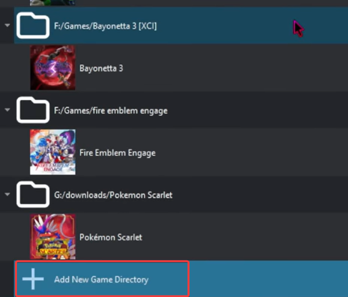 Добавление новой папки с играми в Yuzu — окно выбора каталога