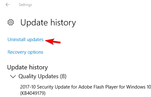 Окно «Удалить обновления» в Панели управления с выделенным обновлением
