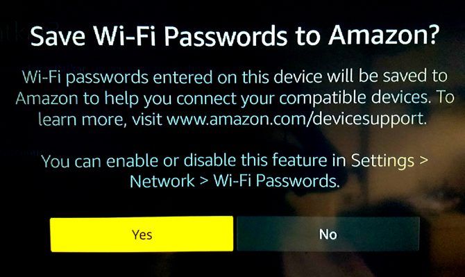 Диалог сохранения пароля Wi‑Fi в облаке Amazon