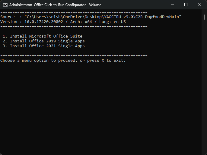 Окно конфигуратора YAOCTRI с опцией установки Office