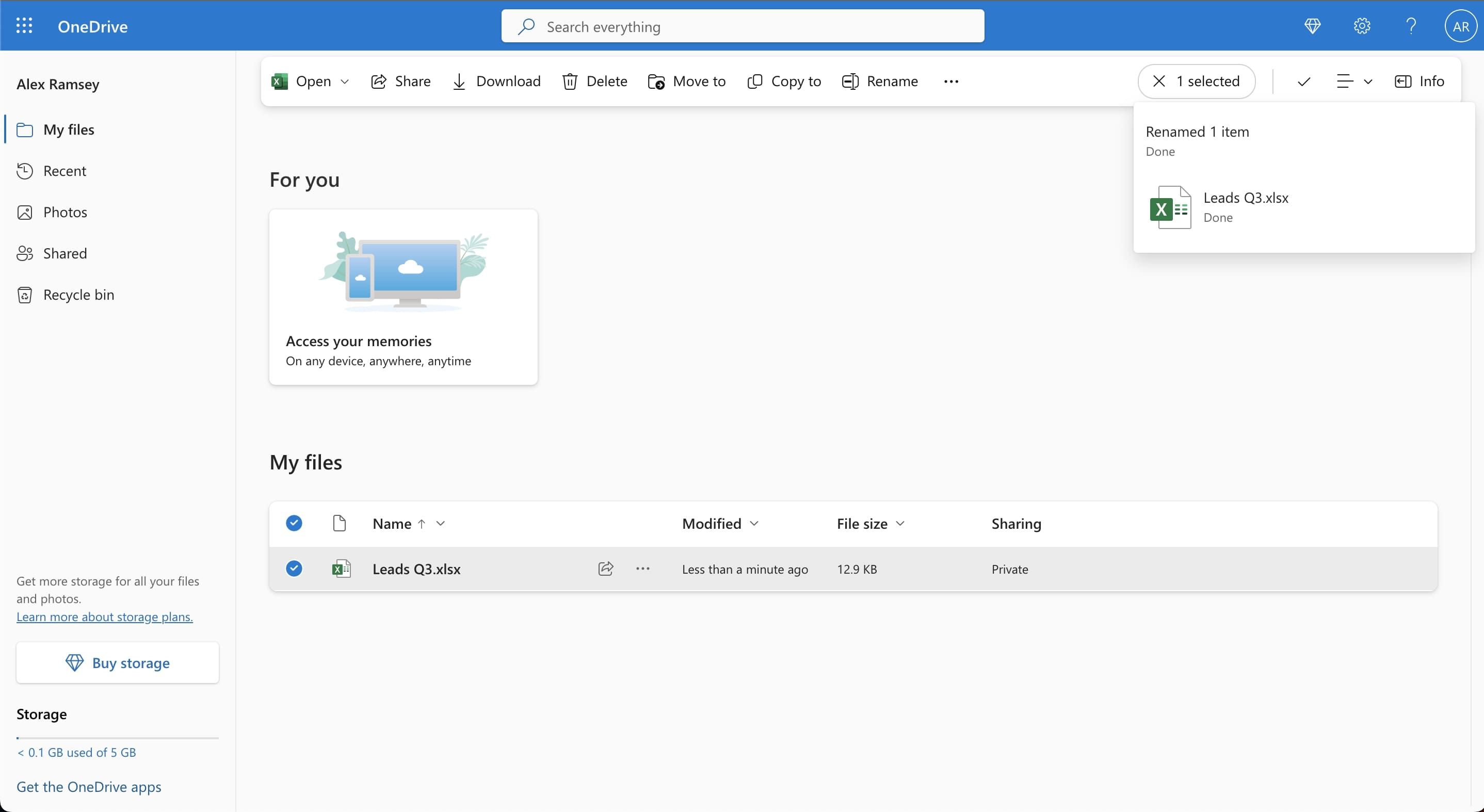 Уведомление о переименовании файла в OneDrive