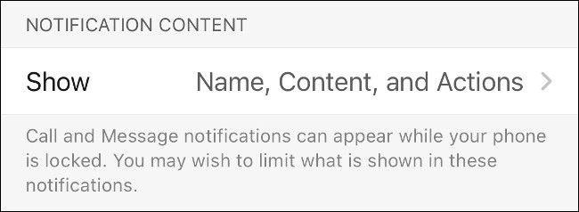 Экран настройки показа содержимого уведомлений в Signal