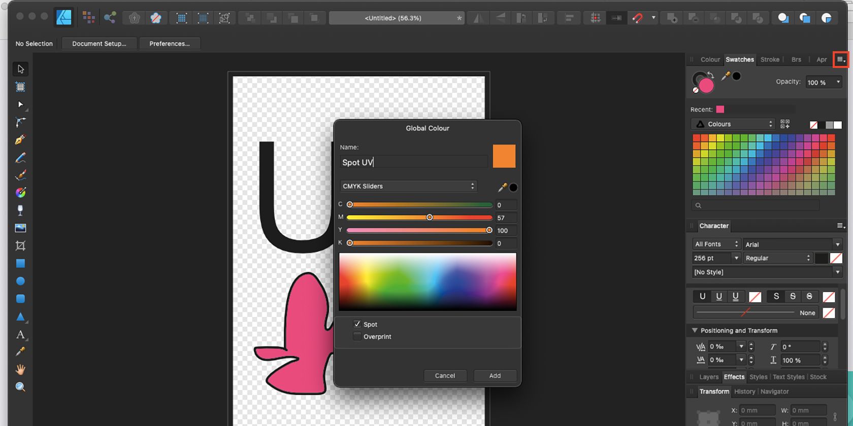 Панель образцов цветов в Affinity Designer.
