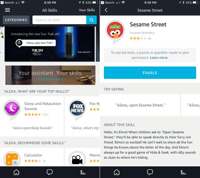 Каталог навыков в приложении Alexa