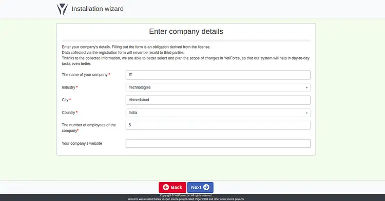 Ввод данных компании
