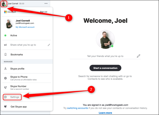 Настройки Skype — окно настроек с выделенной вкладкой Общие
