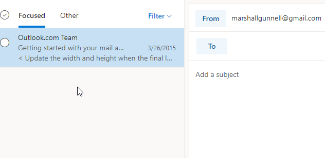 GIF: перетаскивание письма в тело сообщения в веб‑версию Outlook
