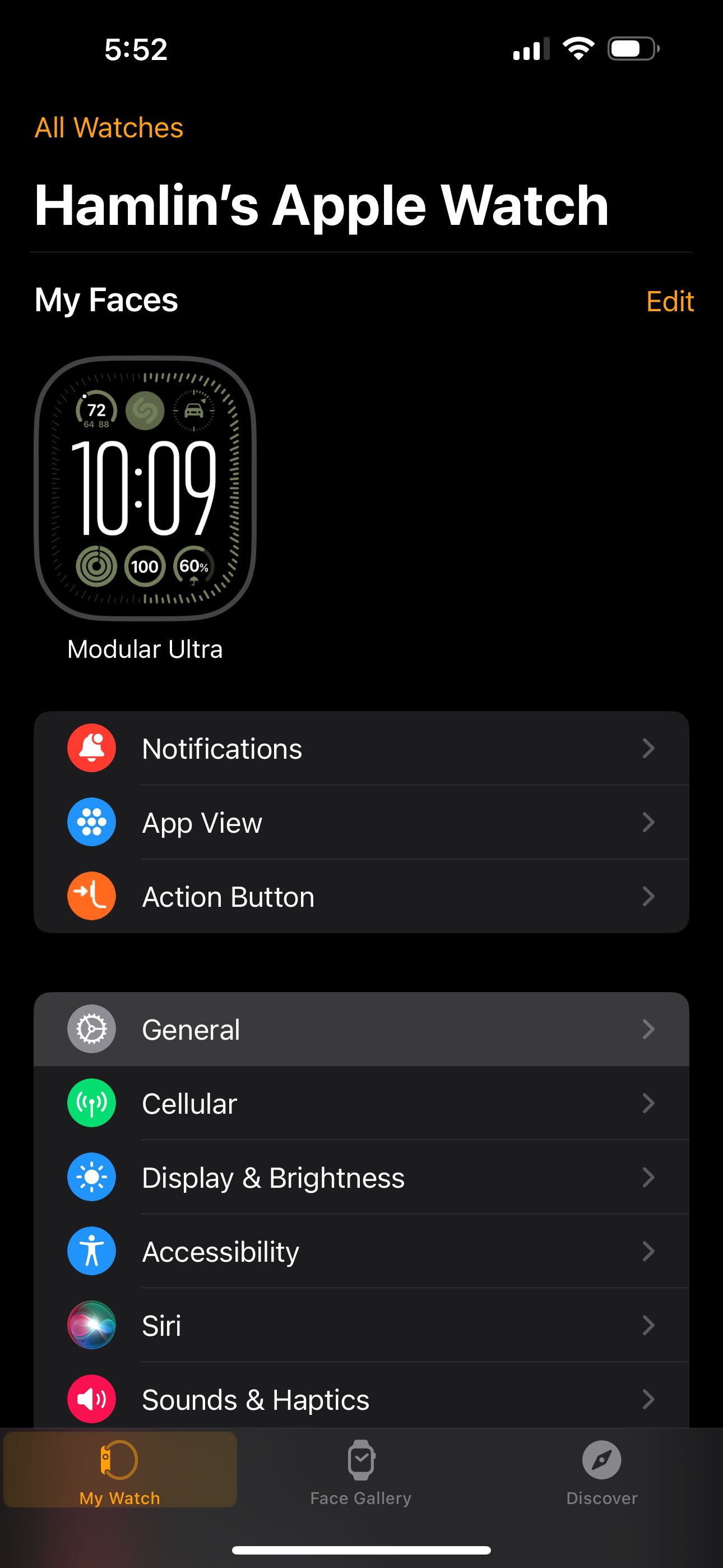 Раздел Мои часы в приложении Watch