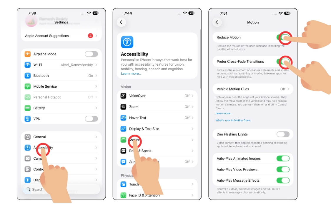 Настройки уменьшения движения на iPhone